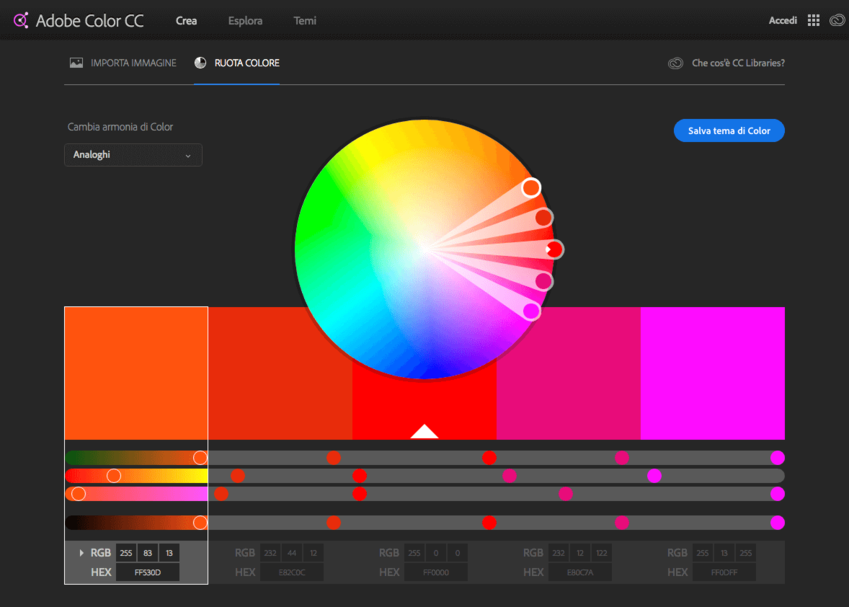Palette colori per grafici: Adobe Color CC