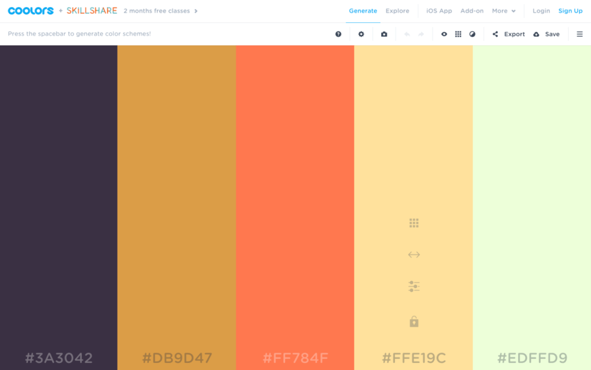 Palette colori per grafici: Coolors